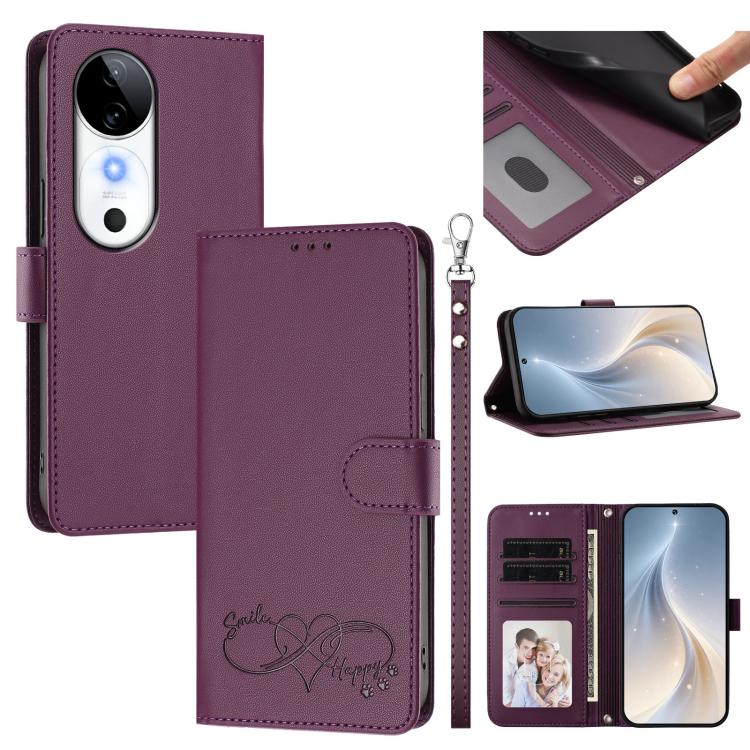 Happy Heart Pattern Magnetic Closure Vegan Leather Phone Case With Wrist Strap For vivo X200 FE