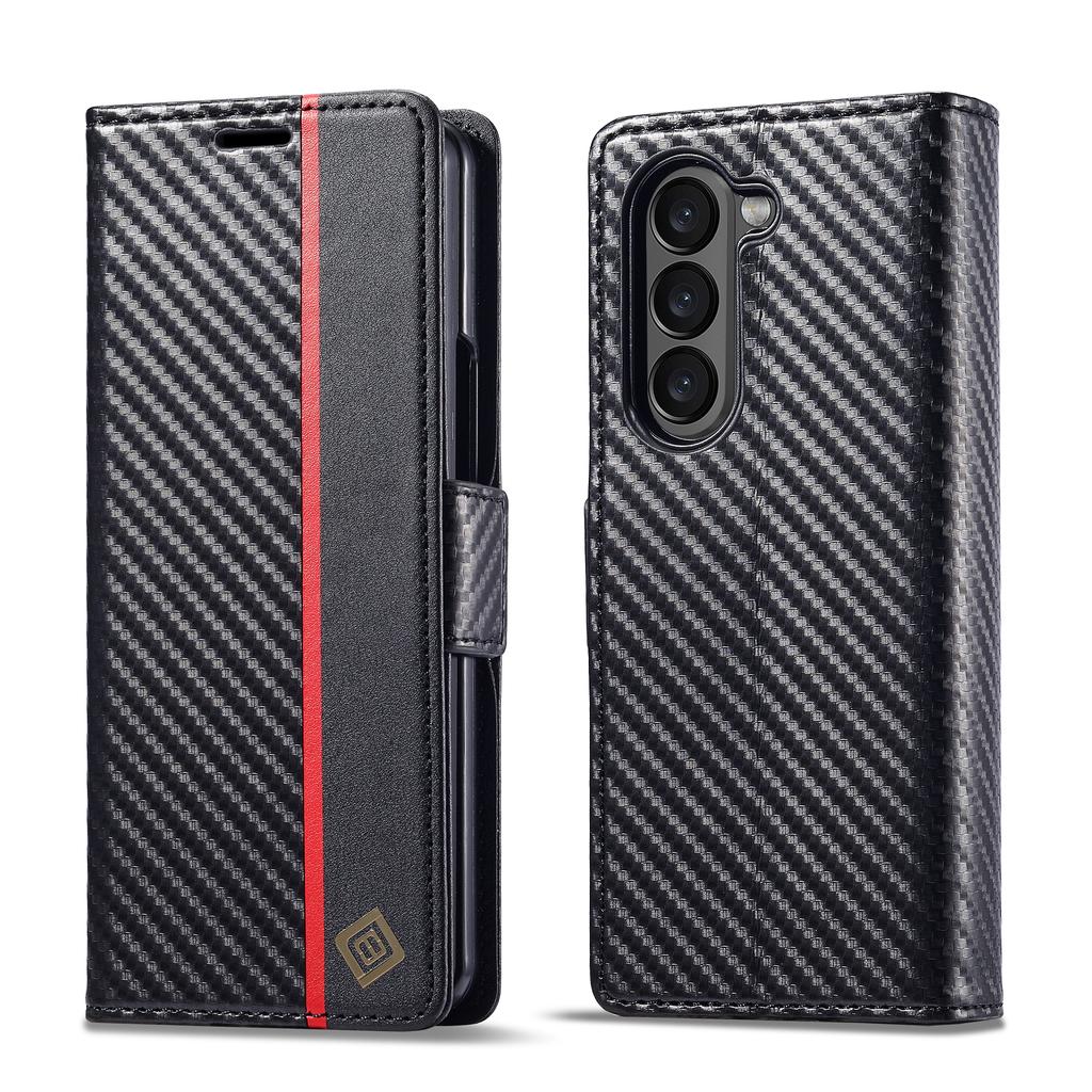 Кожаный чехол-бумажник из углеродного волокна для Samsung Galaxy Z Fold 7 6 5 4 3 5G Fold7 Fold6 Магнитный флип-чехол с держателем для карт Сумка для телефона Чехол