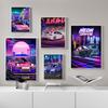 Современная живопись на холсте Искусство уличные гонки Токио Nissan GTR Synthwave Neon 80S Постер Украшение стены Искусство Гостиная Домашний декор