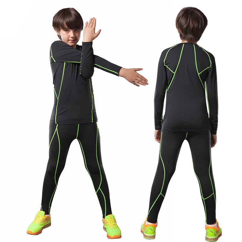 Children's Sports Compression Set: Quick-Drying Long Sleeve Basketball & Football Base Layer for Autumn & Winter.