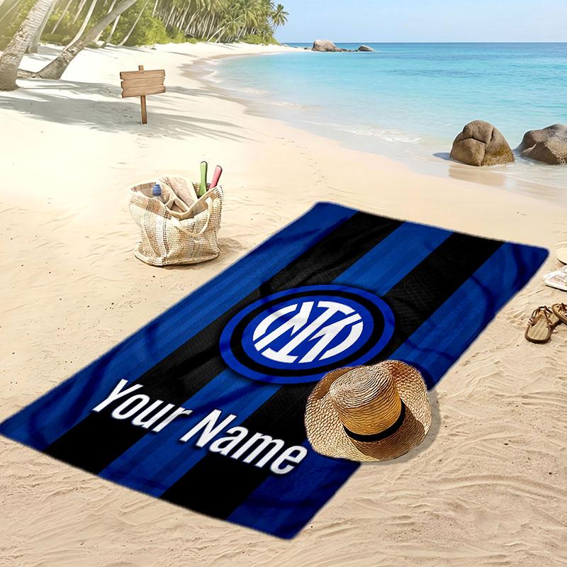 Inter Milan Personalized Printed Beach Towel Soccer Logo Support Custom Name Text Absorbent Towel For Sport Travel Special Gift