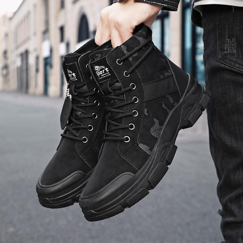 Men's Camouflage High Top Boots Comfortable Sneakers Outdoor Hiking Shoes for Men Non-Slip Durable Lace-Up Platform Work Boots