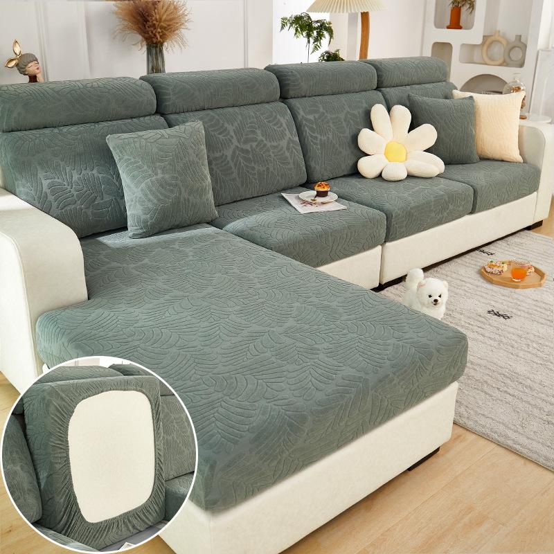 Plush Sofa Seat Cover for Living Room Velvet Cushion Elastic Corner Couch 1/2/3/4 Seater Solid Slipcovers Set