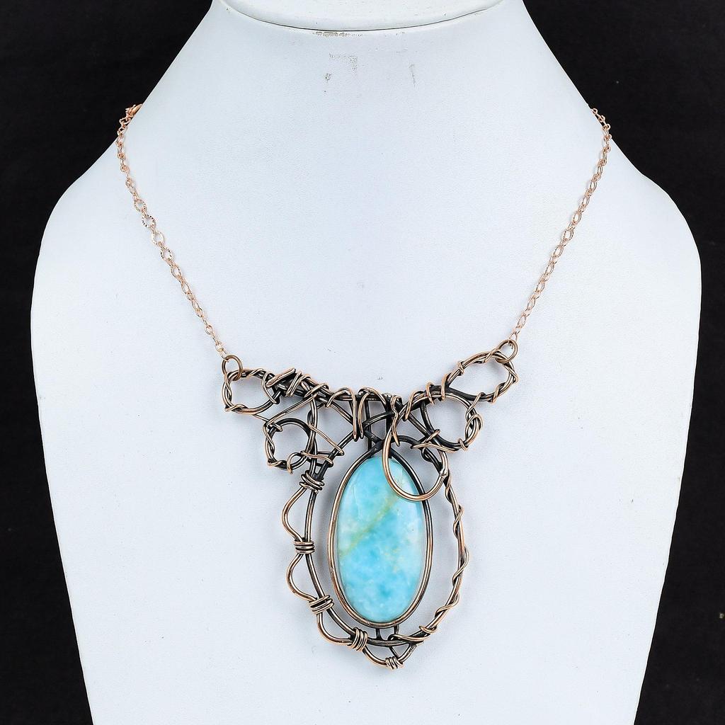 Ожерелье из гемиморфита, обернутое медной проволокой, ожерелье с драгоценным камнем, регулируемое ожерелье, медные украшения ручной работы, подарки для нее, украшения из гемиморфита