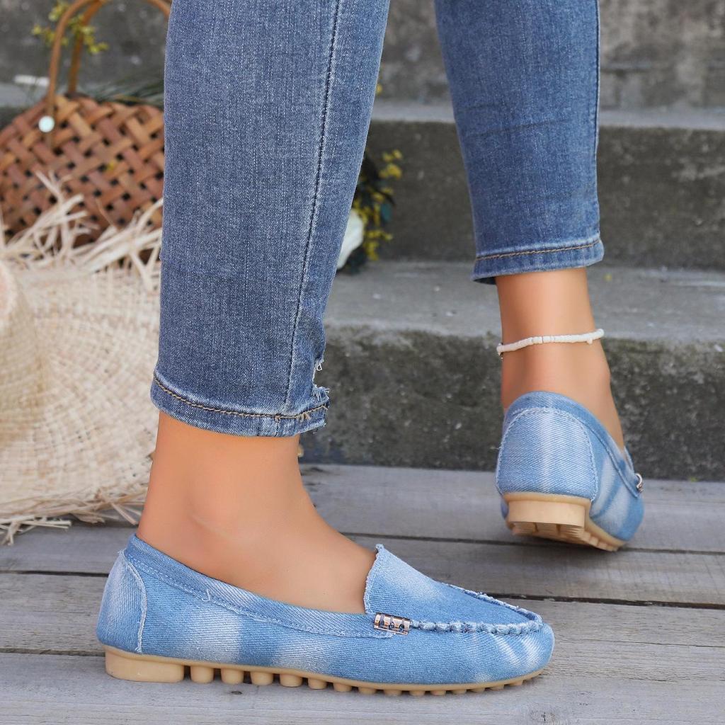 2024 Large-Size Women's Denim Toe Slip-On Shoes with European and American Style
