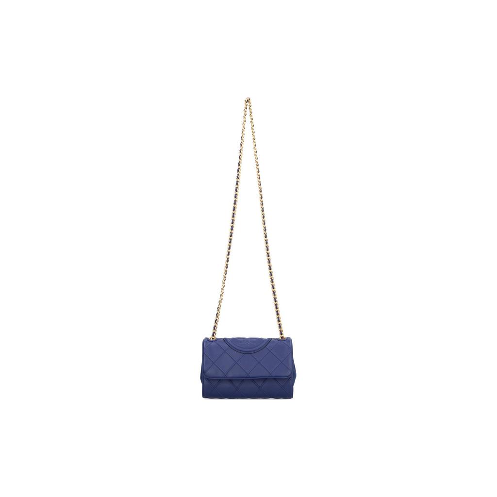 Tory Burch Fleming Diamond Pleated Adjustable Strap Napa Leather And Suede Trim Crossbody Bag Women crossbody bag Navy-Blue 139060-402