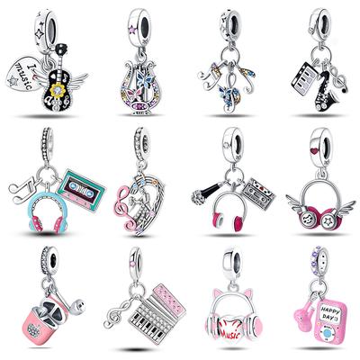 Подходят для оригинальных браслетов 3 мм, цвет меди, наушники, арфа, гитара, саксофон, музыкальные шармы, бусины, изысканные DIY украшения, подарки