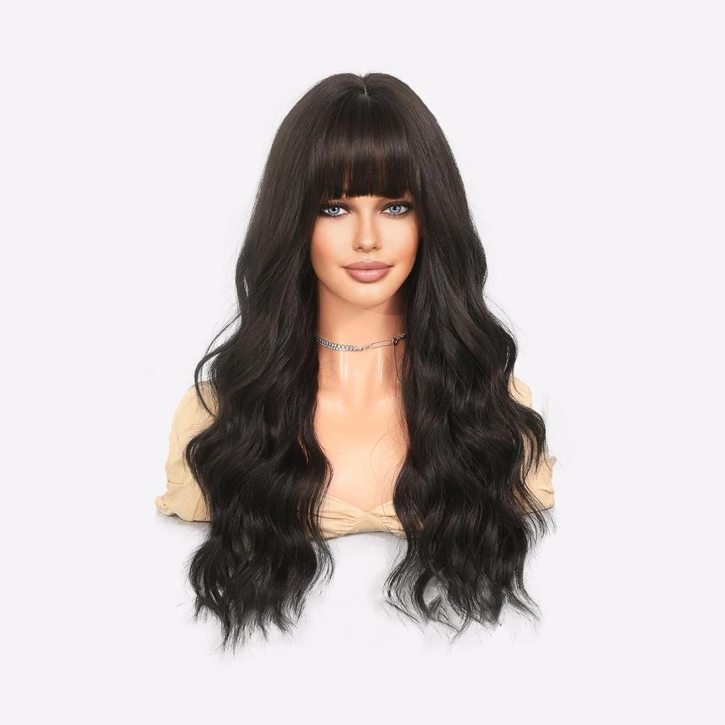 Яркий парик цвета рыжего апельсина - 26 дюймов, термостойкие свободные волны с прямой челкой, платиновые и розовые синтетические волосы в стиле балаяж для косплея и вечеринок