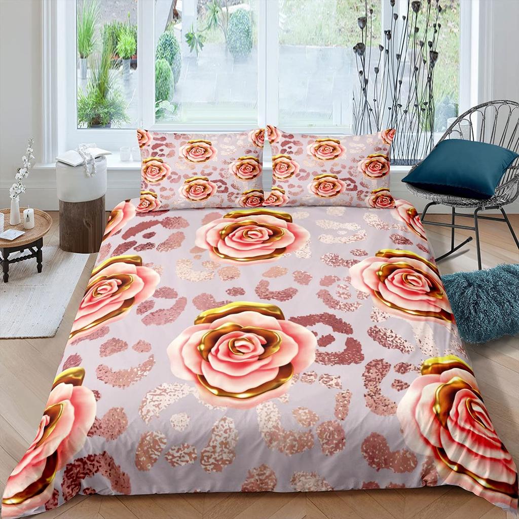 Пододеяльник с розами, женский шикарный комплект постельного белья с фиолетовым цветочным принтом, романтические цветы, блестки, королевского размера, покрывало для пар
