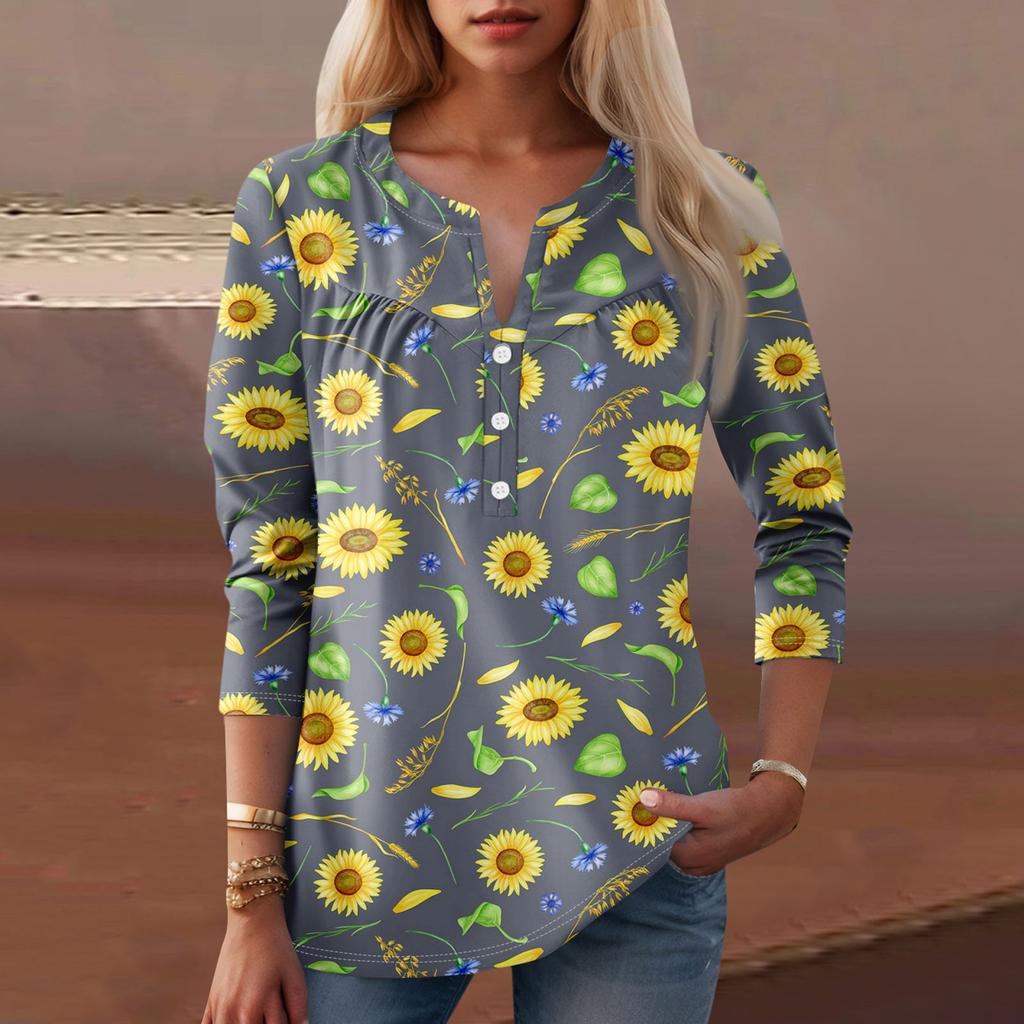Women's Fashion Casual Long Sleeve Round Neck Floral Print Top