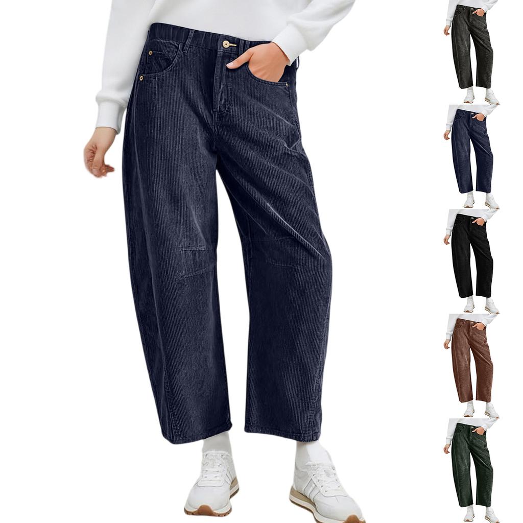 Women's Fashion Solid Color Corduroy Loose Straight Pants