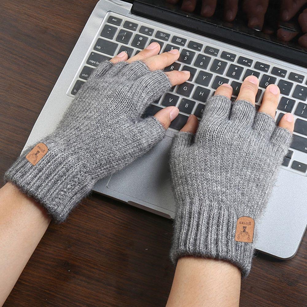 Leather Label Antler Men Wool Mittens Half-finger Gloves Female Gloves Knitted Cashmere Gloves