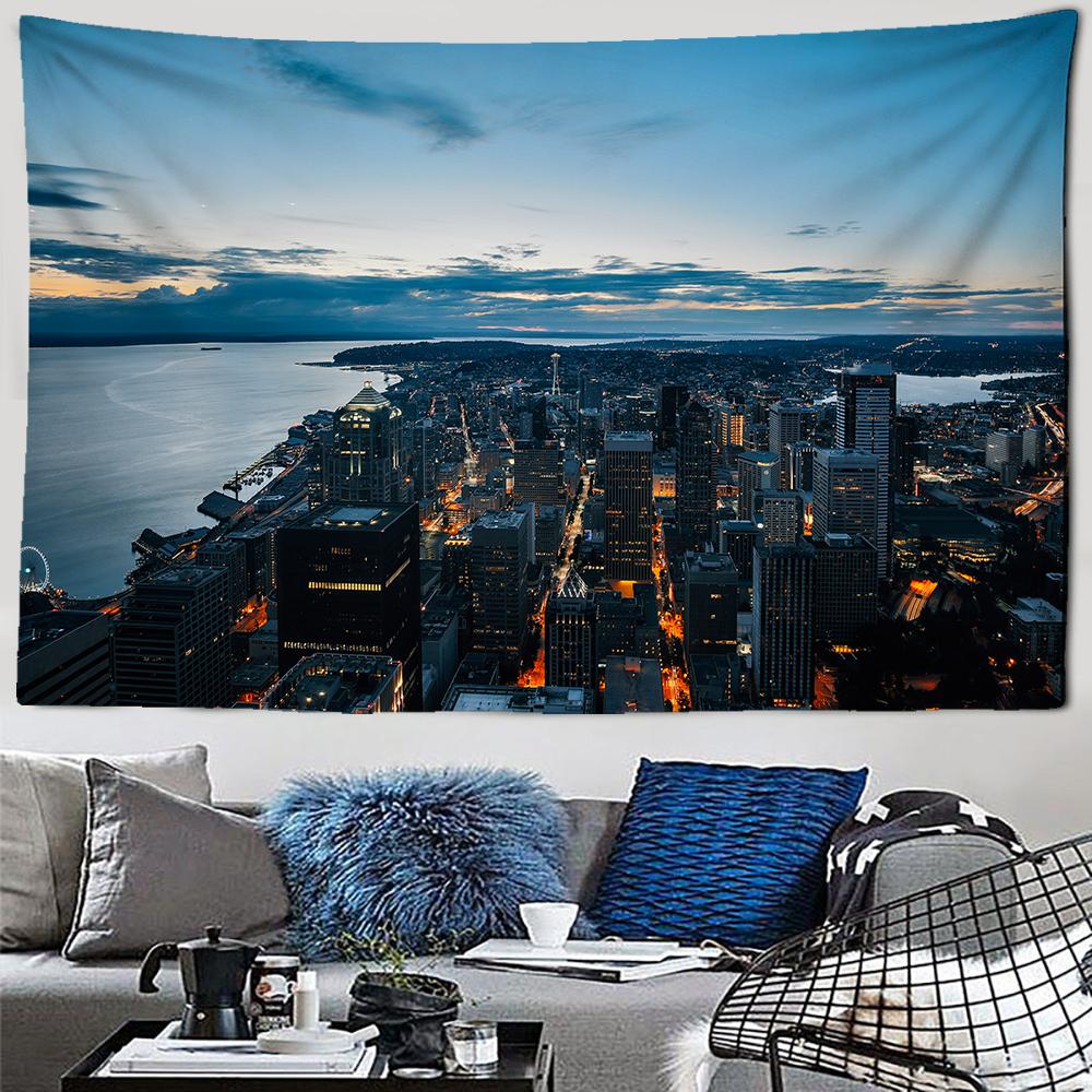 Городской ночной пейзаж, гобелен с пейзажем, необычный Метрополис, настенный Эстетический фон, настенное украшение для спальни, гостиной