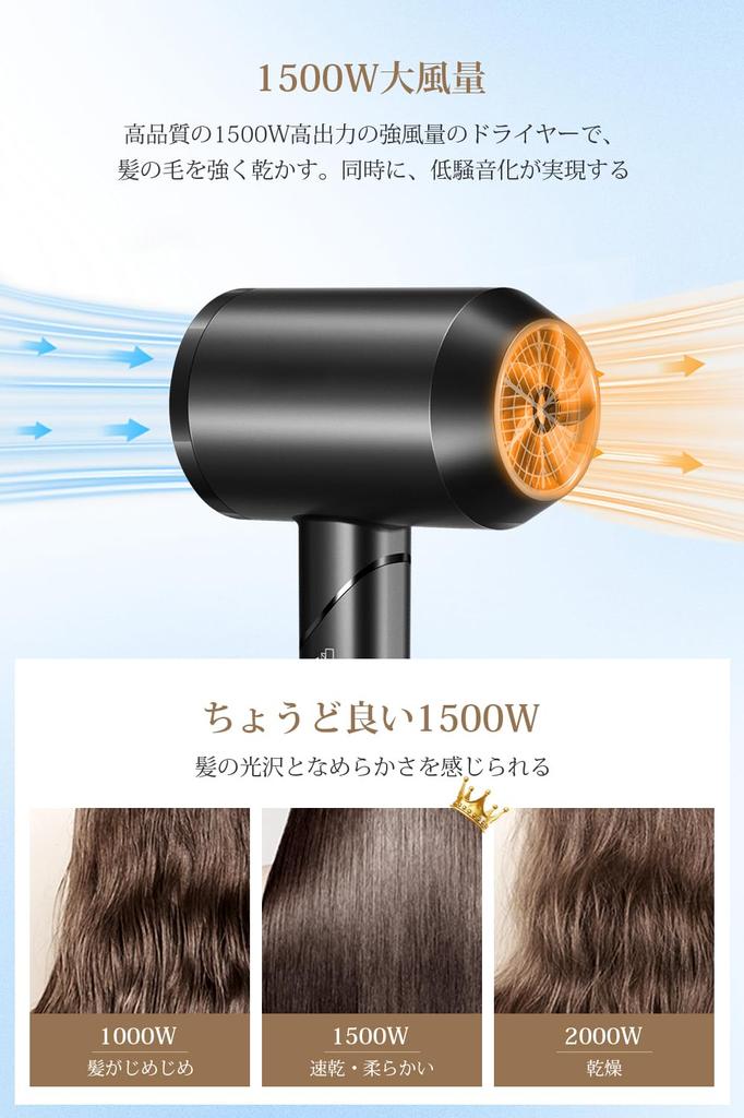 Фен 1500 Вт Большой объем воздуха Быстросохнущий фен Концентрированный отрицательный ион Постоянная температура волос Термостатический фен Уход за волосами Вращающийся