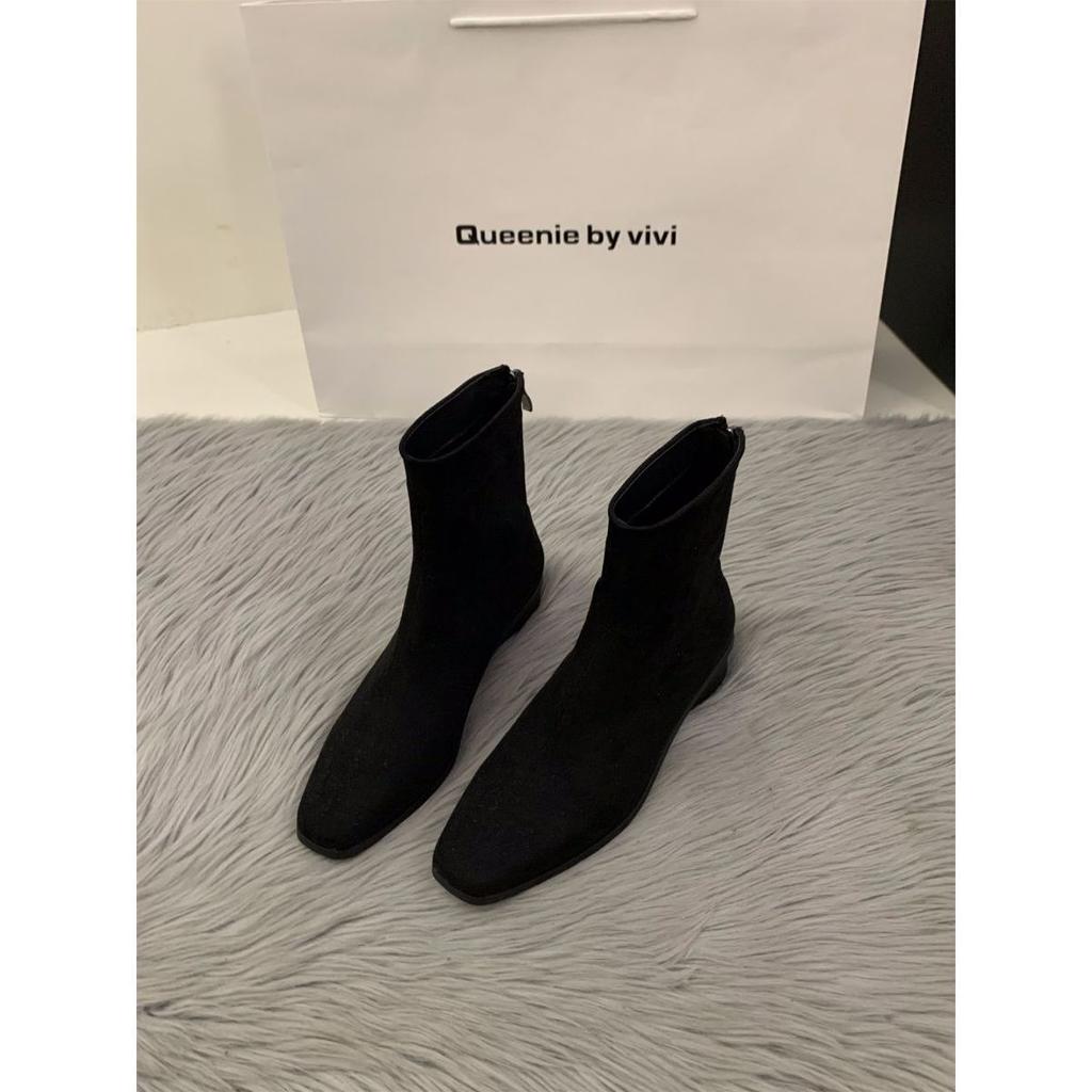 Корейские маленькие замшевые ботильоны на толстом каблуке, женская обувь 2025, новые осенне-зимние бархатные ботинки Мартина, кофейные тонкие короткие ботинки