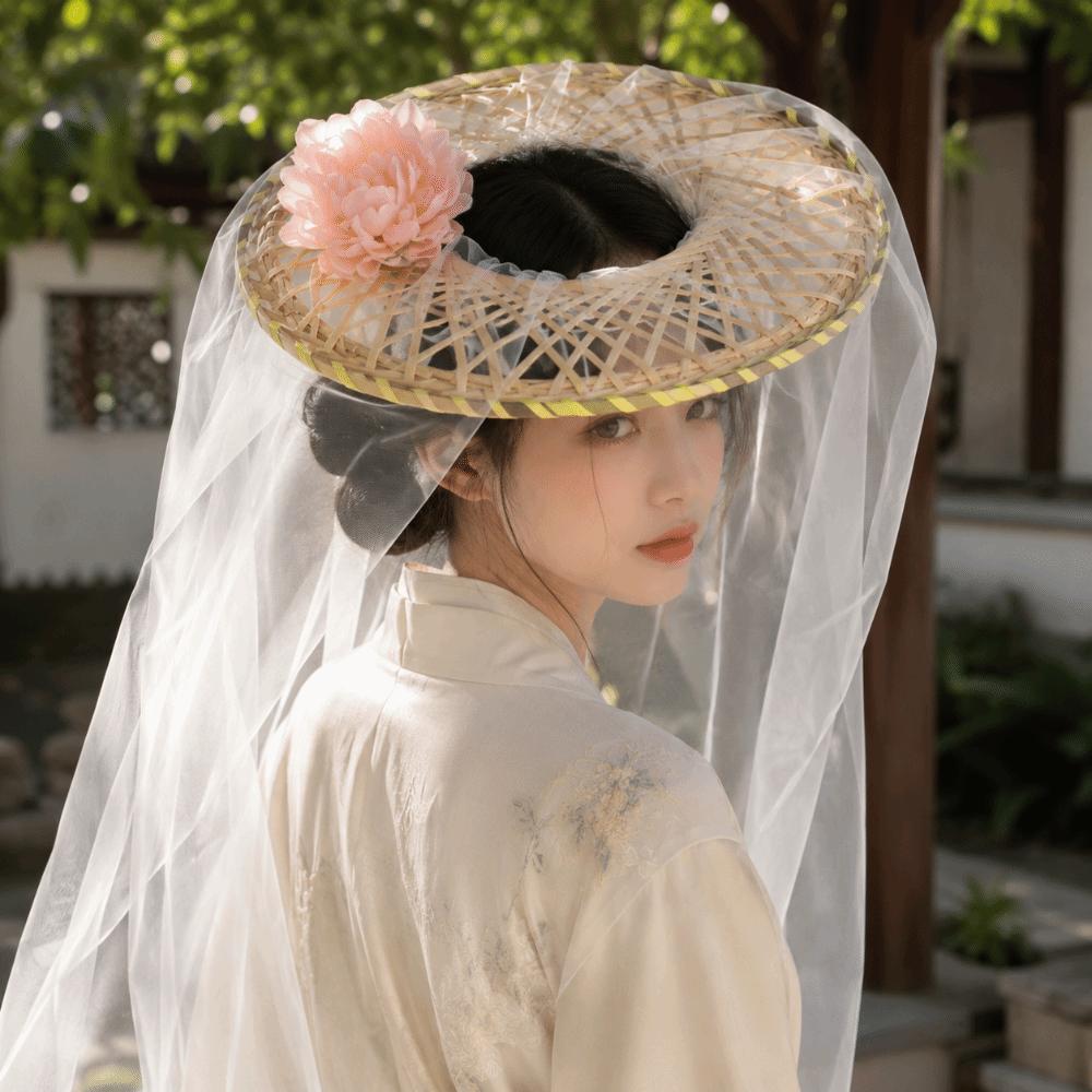 Mesh Tassel Bamboo Veil Hat Retro Style Cosplay Headdress New Hanfu Accessories Photography Prop