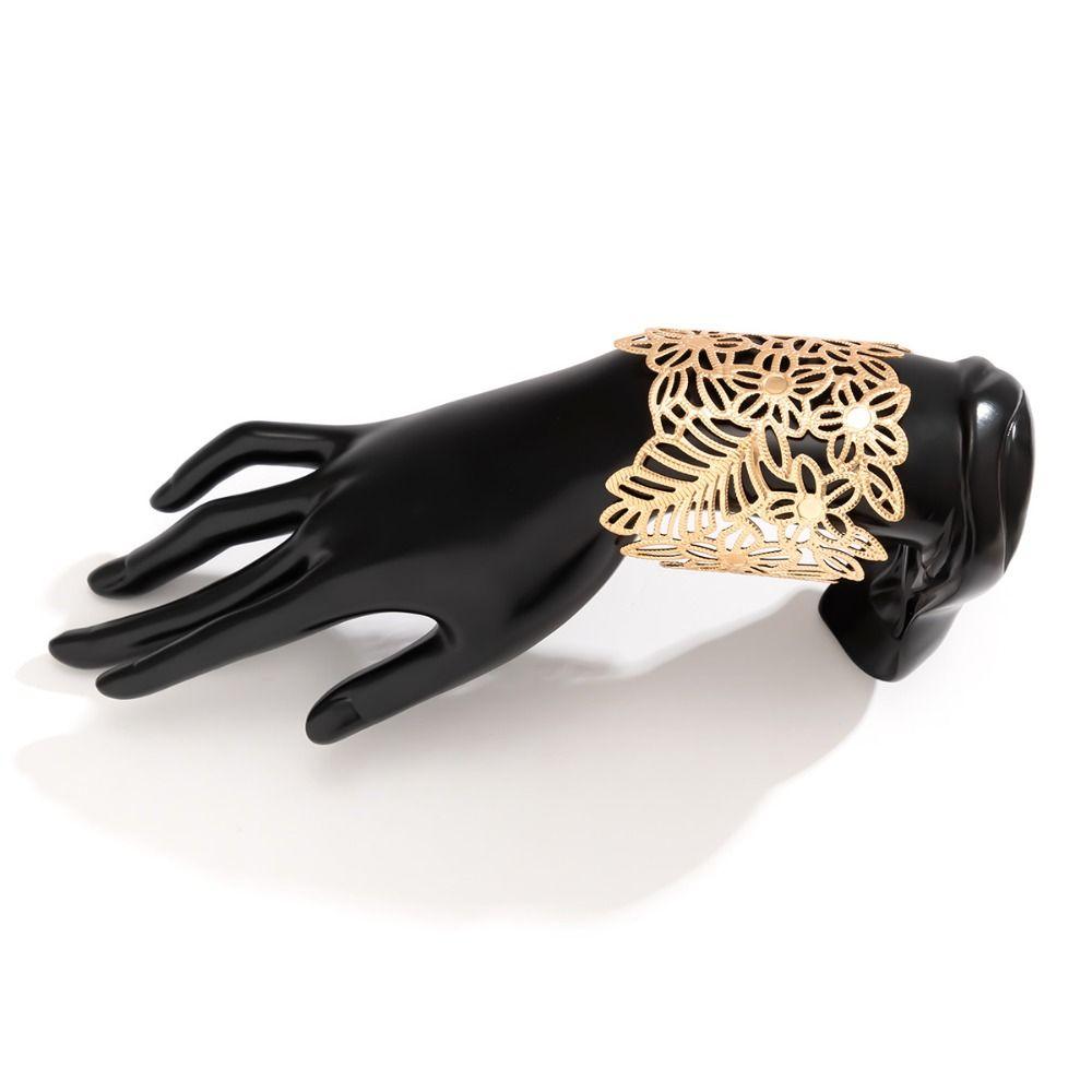 Европейский американский стиль полые листья цветок браслет металлические манжеты браслеты простой широкий женский браслет