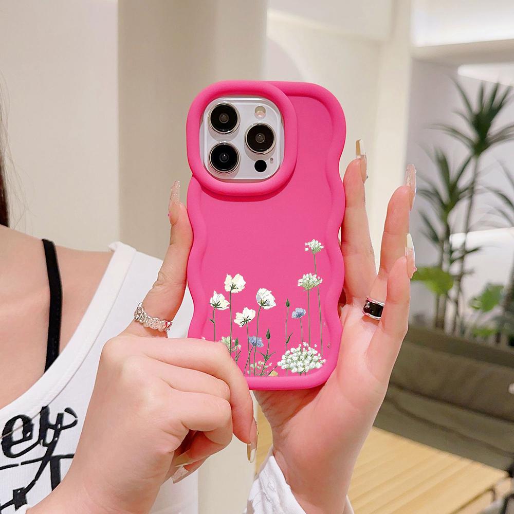 Чехлы для телефонов N93 Peony Macaron Wavy Edge для iPhone 16 Pro Max Samsung S24 Plus S23 Ultra A35 A55 A05s Xiaomi Redmi Note 13 Honor Противоударный чехол