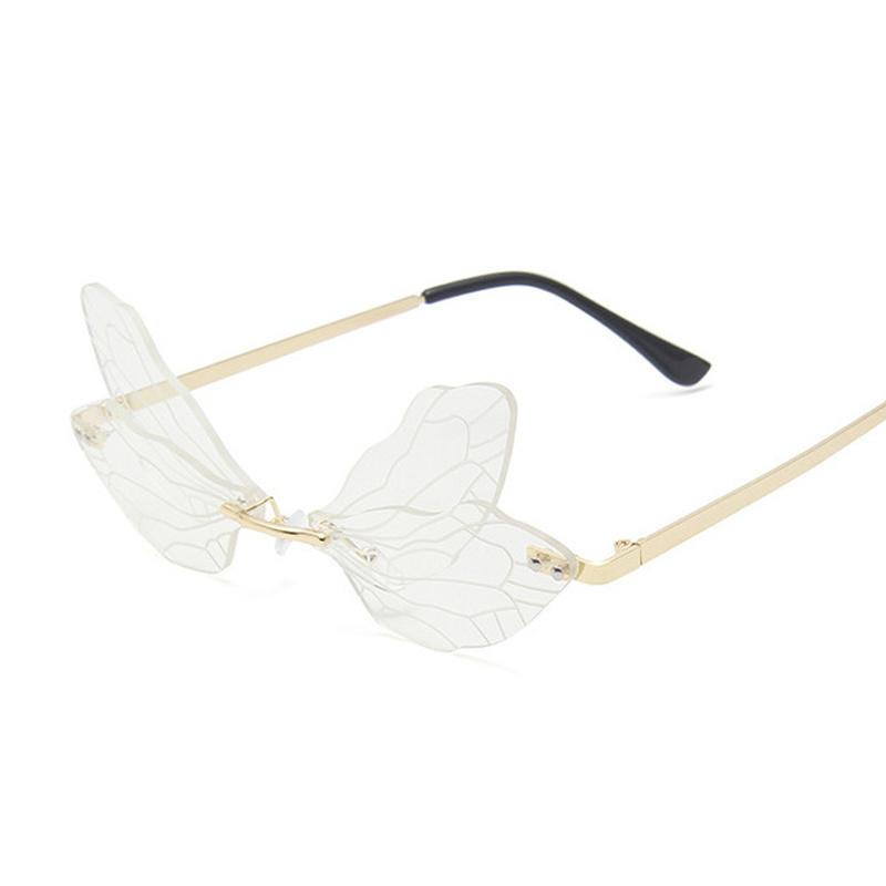 Colorful Dragonfly Rimless Sunglasses Woman Brand Designer Luxury Sun Glasses Female Party Personality Fashion