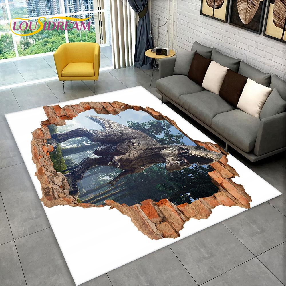 3D Visual Illusion Dinosaur Area Rug,Carpet Rug for Home Living Room Bedroom Sofa Playroom Doormat Decor,Kid Non-slip Floor Mats