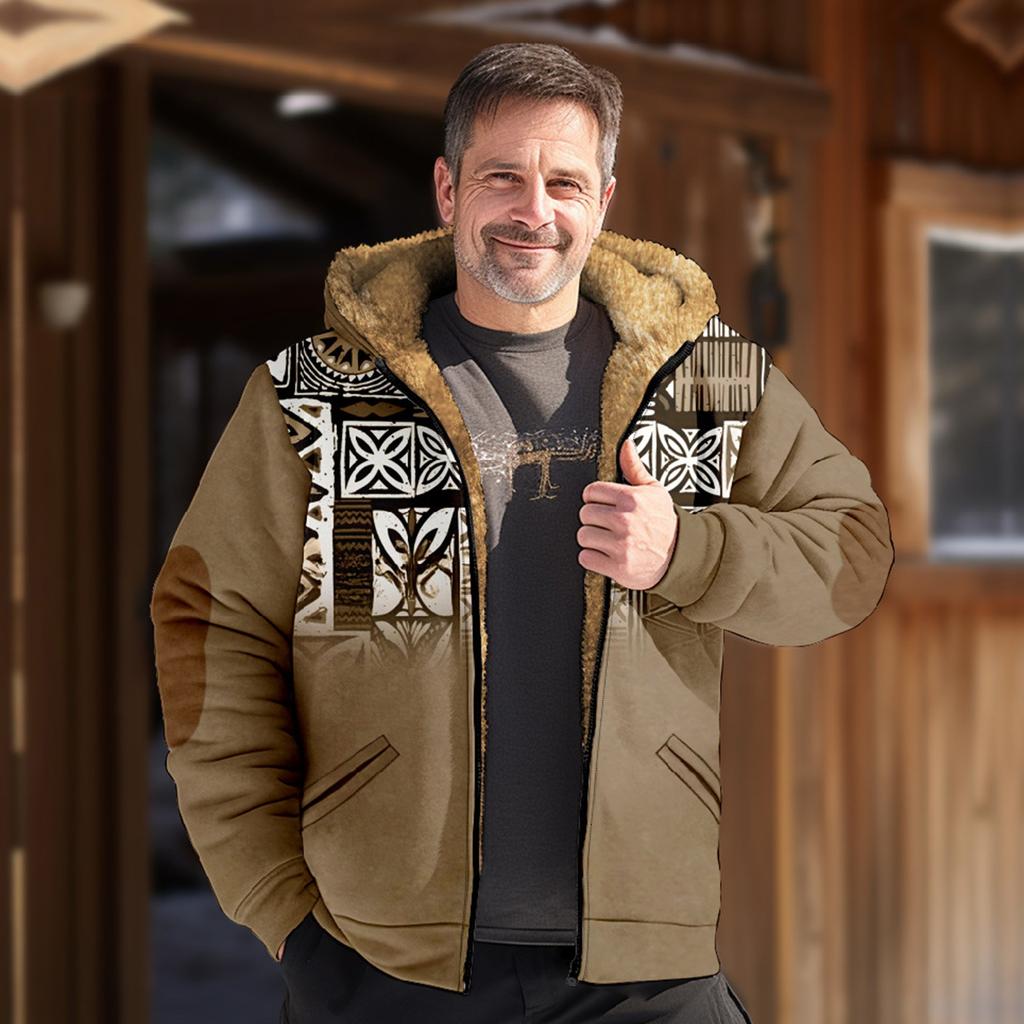 Men's Retro Print Jacket Men's Spring And Autumn Casual Trend Zipper Hooded Jacket