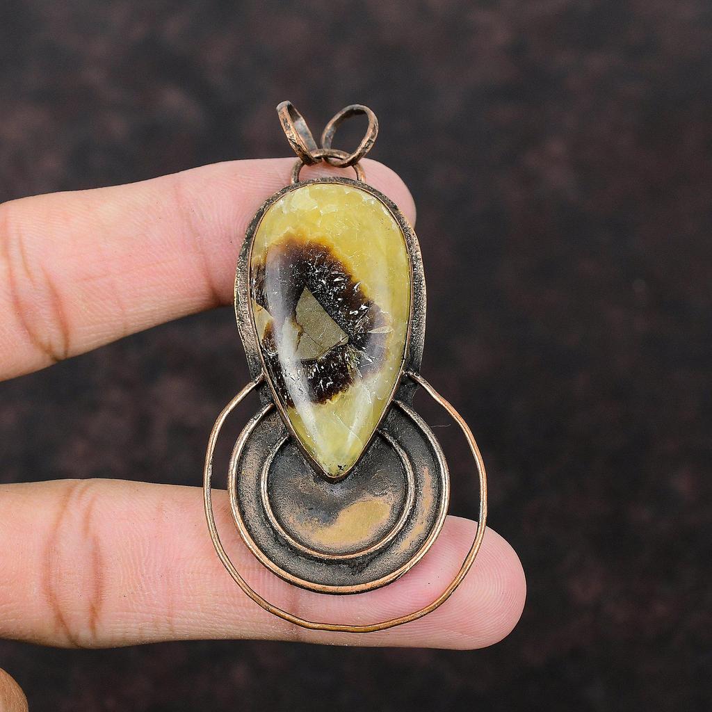 Septarian Pendant Copper Pendant Very Pretty Gemstone Pendant Copper Jewelry Handmade Decent Pendant Jewelry For Gift Boho & Hippie Pendant