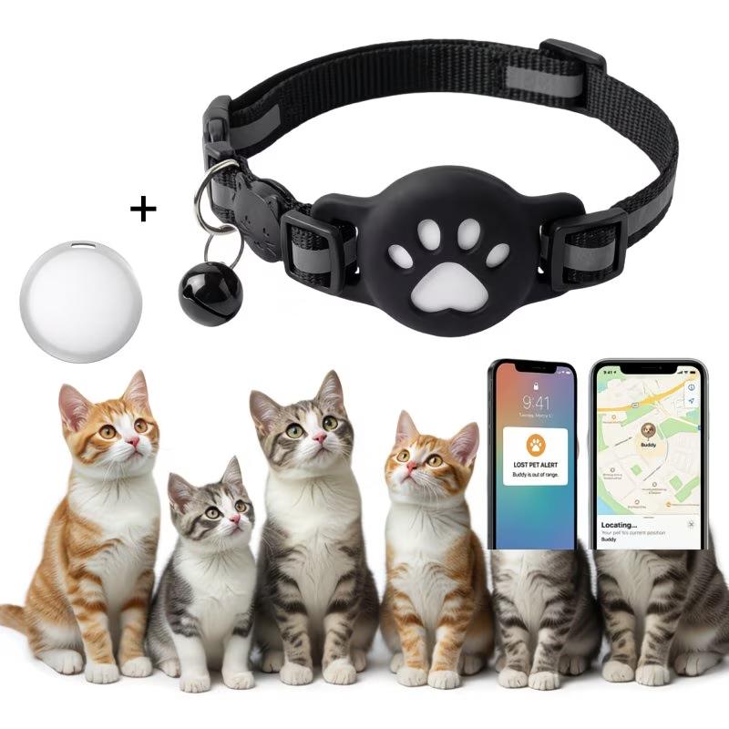 Smart Pet Tracker Tag with Collar Holder Waterproof GPS Cat Dog Finder Compatible with Apple Find My No Fee for iOS 5