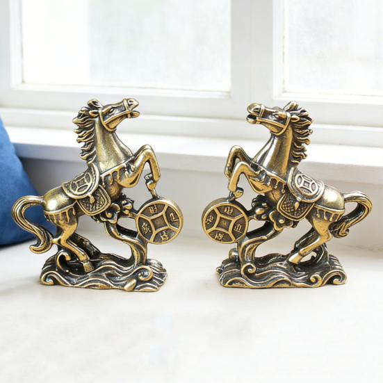 Мини Латунная Статуэтка Счастливой Лошади с Монетой Китайский Новый Год Фэн-шуй Талисман Лошади Винтажная Медная Скульптура Зодиакального Животного для Богатства Удачи