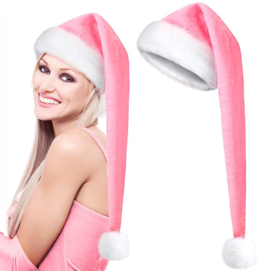 Long Christmas Santa Hat For Adults Unisex, Xmas Velvet Plush Christmas Hat For Holiday Festival Party Decor Costume