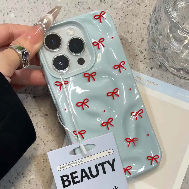 Красный бант Точки Складки Текстура Чехол для телефона Для iPhone 11 Funda iPhone 17 13 14 15 16 Pro Max 12 Plus 14promax Ударопрочный Мягкий чехол