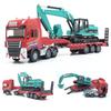 Semi-trailer Flatbed Trailer Pulling A Forklift Excavator Road Roller Truck Alloy Heavy Truck Model 1:50 Children's Toys B108