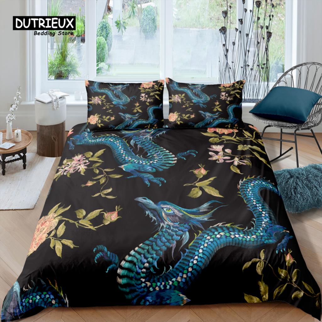 Роскошный 3D комплект постельного белья с драконом для дома Вышитый пододеяльник Наволочка Размер Queen и King EU/US/AU/UK Одеяло Постельное белье