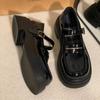 Women's2024 Fashion Buckle Women British Style Spring Autumn Mary Jane Shoes Round Toe Ladies Black Platform Casual Leather Shoe