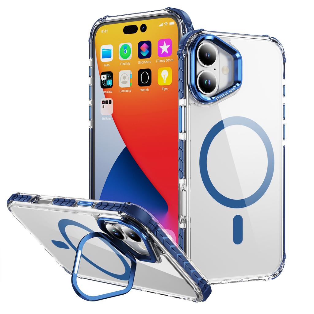 Прозрачный чехол для iPhone 17 с крышкой-подставкой для объектива, совместимый с MagSafe