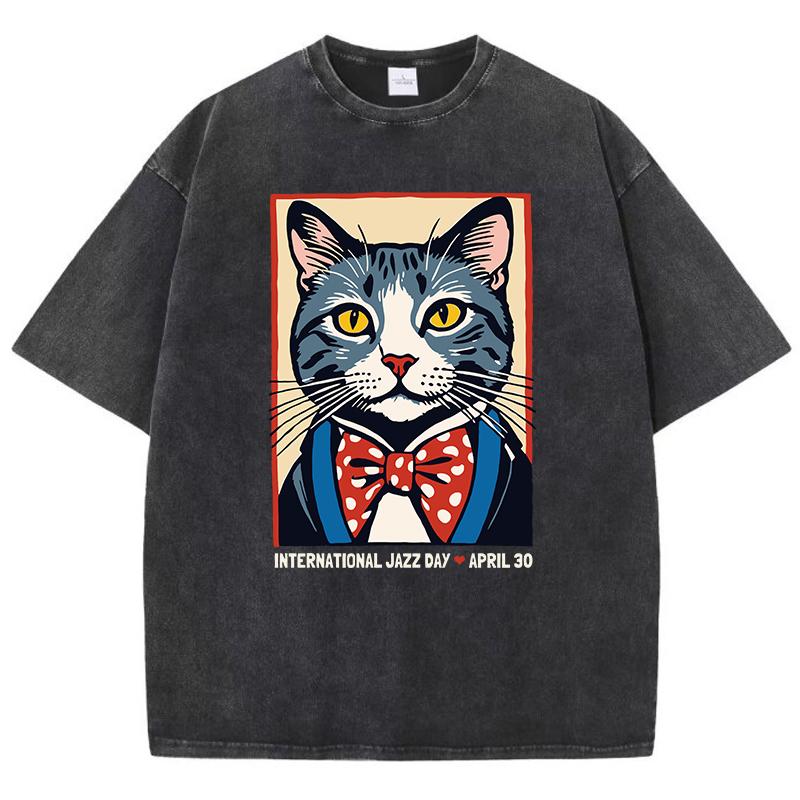 Хлопковые женские выстиранные футболки Международный день джаза 30 апреля Футболки с принтом Поношенные с круглым вырезом Свободные топы Одежда