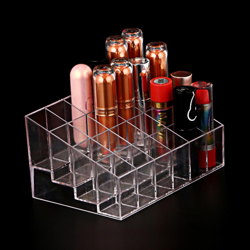 Transparent 24 Cell Cosmetics Storage Rack, Desktop Cosmetics Display Rack, Suitable For Lipstick, Eyeliner, Mascara Organizer