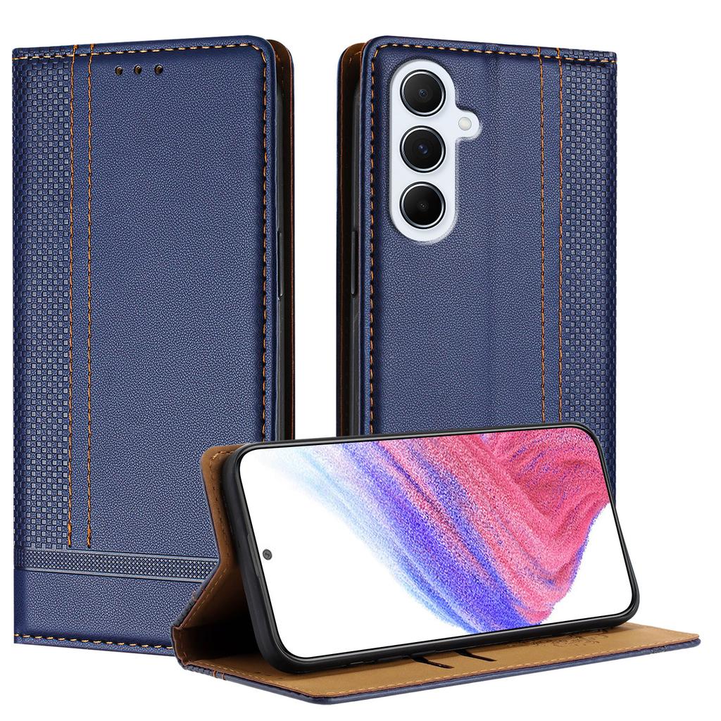 For Samsung Galaxy M56 5G Case L-Shaped Grid Pattern Leather Stand Phone Cover with Card Slots