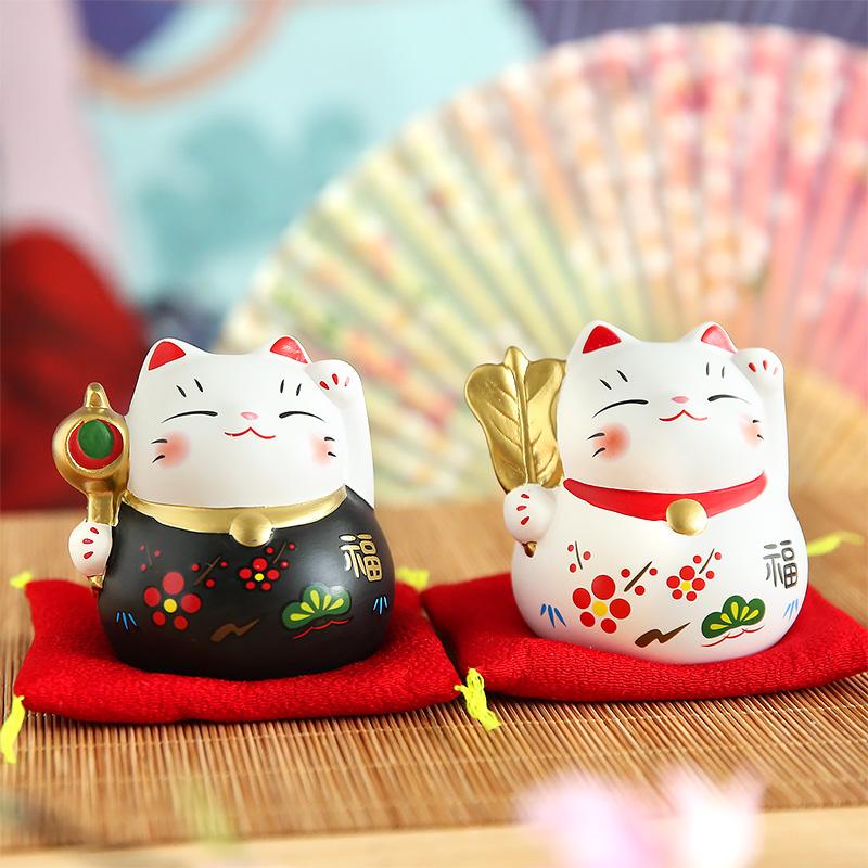 3-дюймовая керамическая фигурка кота удачи Манэки-нэко, ручная роспись, украшение, маленький кот удачи с подставкой под приборы