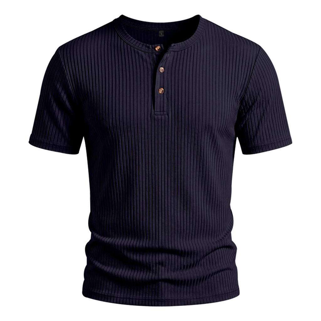 Мужская повседневная легкая рубашка-henley в рубчик, с коротким рукавом, с пуговицами на воротнике, облегающего кроя, из мягкой дышащей ткани, летний топ