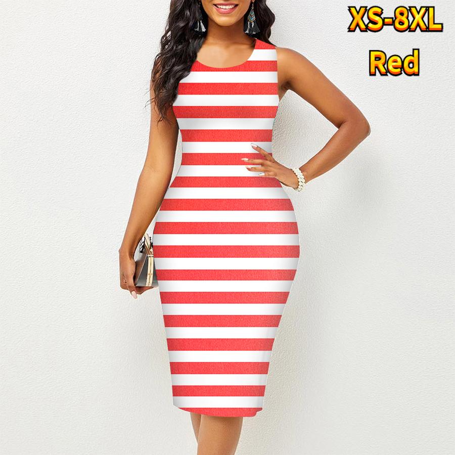 Women's Dress Sling SummerHorizontal Stripes Print Dresses Tight Sleeveless Slim Fit Sexy Fashion Top Clothing