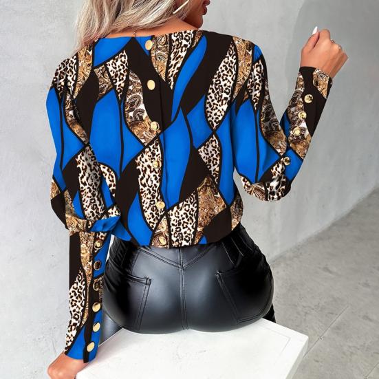 Мягкая дышащая элегантная блузка на пуговицах большого размера с одинаковым декором, круглым вырезом и длинными рукавами