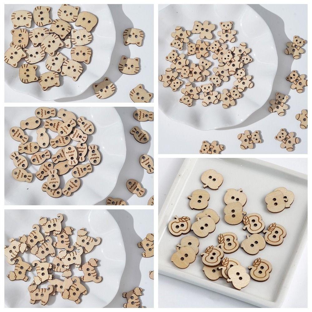 20 pcs Wooden Cat Shape Buttons 2 Holes Sewing Buttons Vintage Fish Buttons  Bags Hats