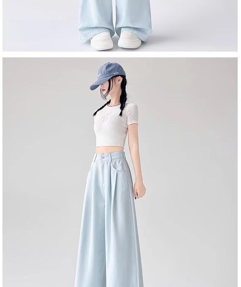 Шелковые брюки с высокой талией и широкими штанинами цвета Smog Blue для женщин - Коллекция Весна/Лето 2026