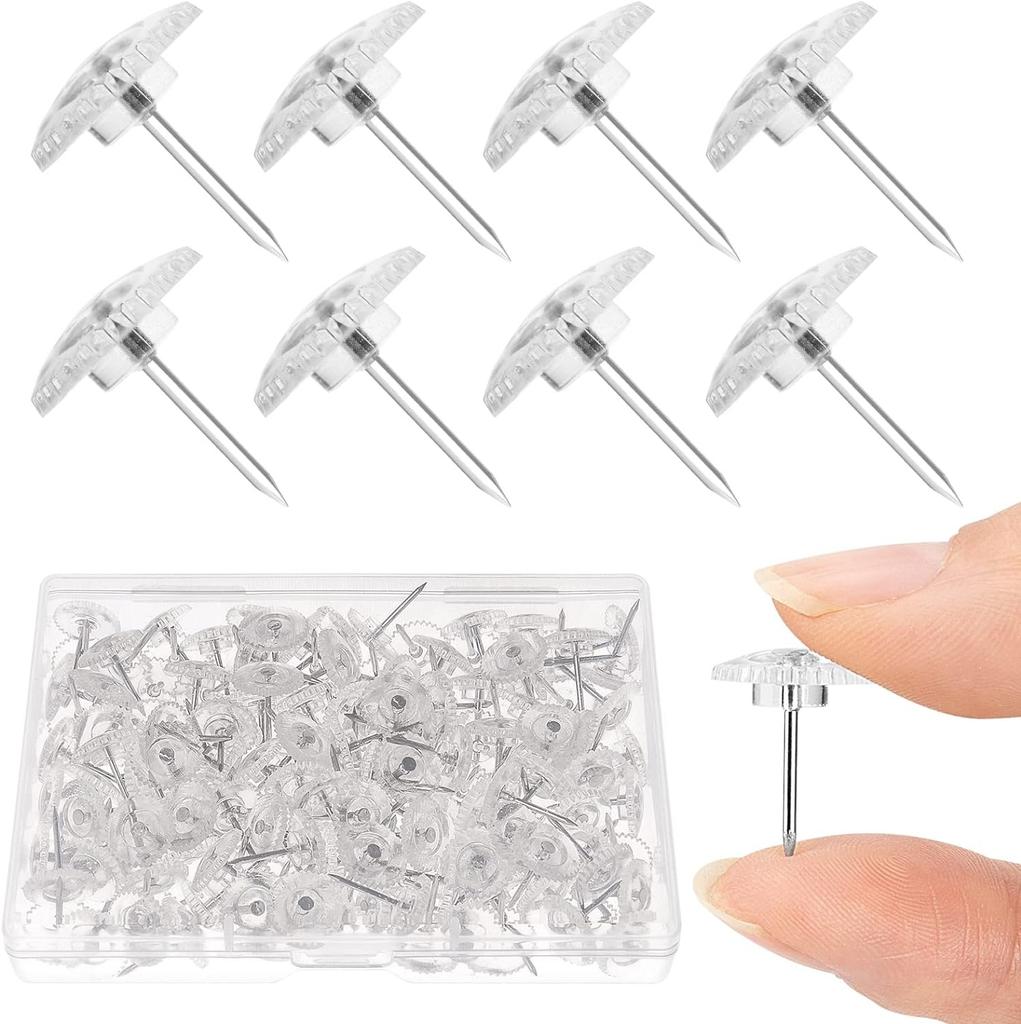 100PCS Clear Thumb Tacks Steel Point and Head Pushpins Transparent Flat Push Pins for Fabric Marking Office Organization