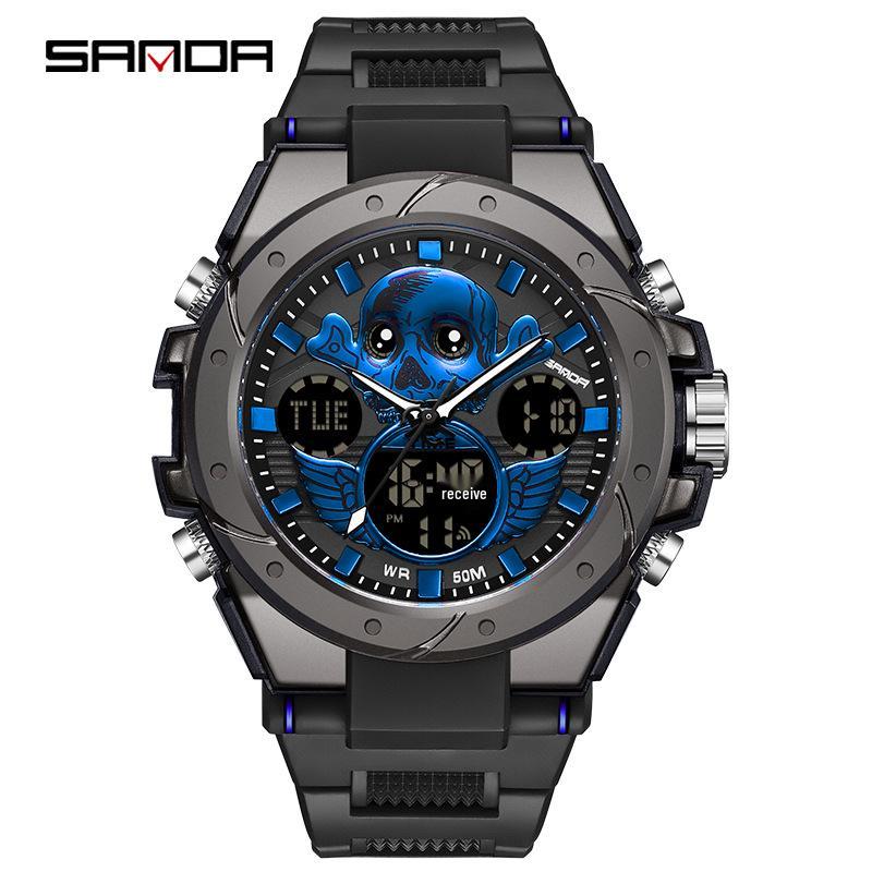 Sanda Men's Large Dial Multifunctional Waterproof Sports Watch with Alarm