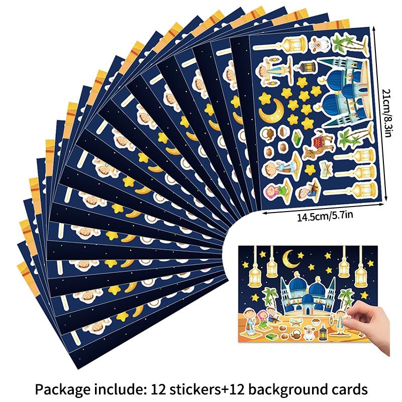 Ramadan Stickers Decorations 2026 Muslim Eid Moon Star Window Stickers Hanging Decor Al Fitr Party Decor Festival Party Supplies