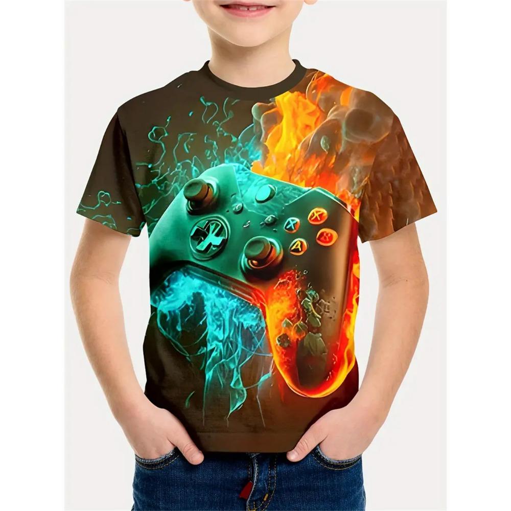 Футболка с 3D-принтом Game Handle для детей, забавная, красочная, с 3D-печатью для мальчиков и девочек, повседневная, модная, футболка
