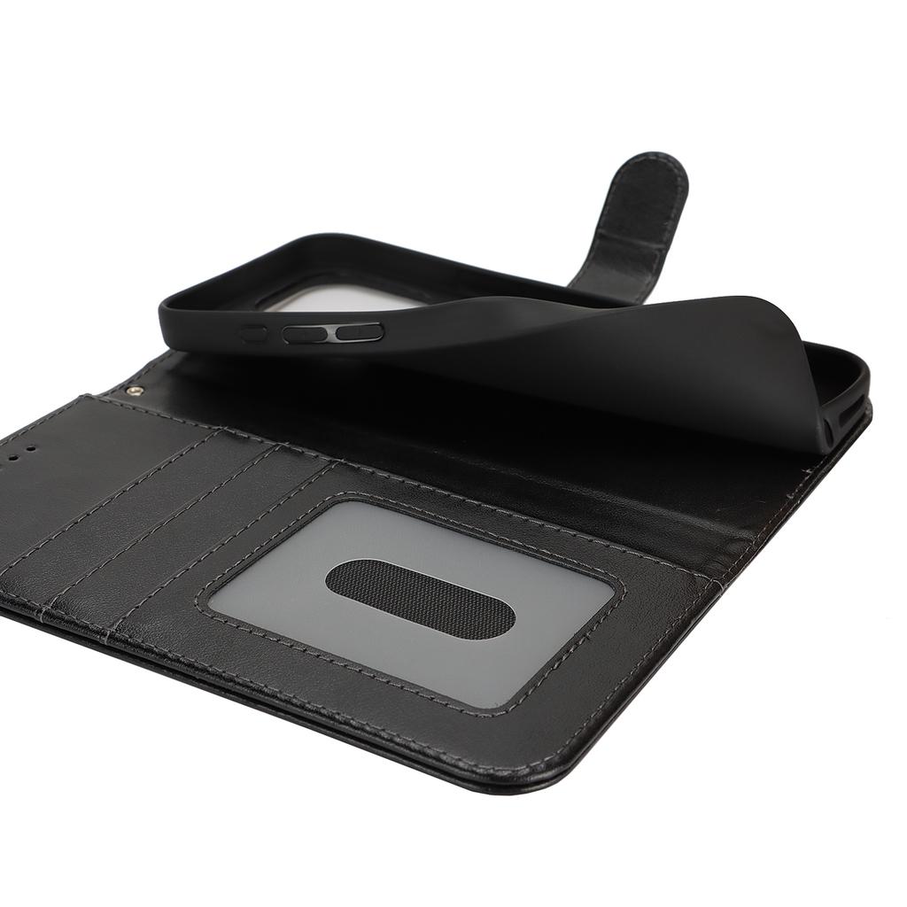 For iPhone 16 Case R61 Texture Wallet Leather Flip Phone Cover - Black