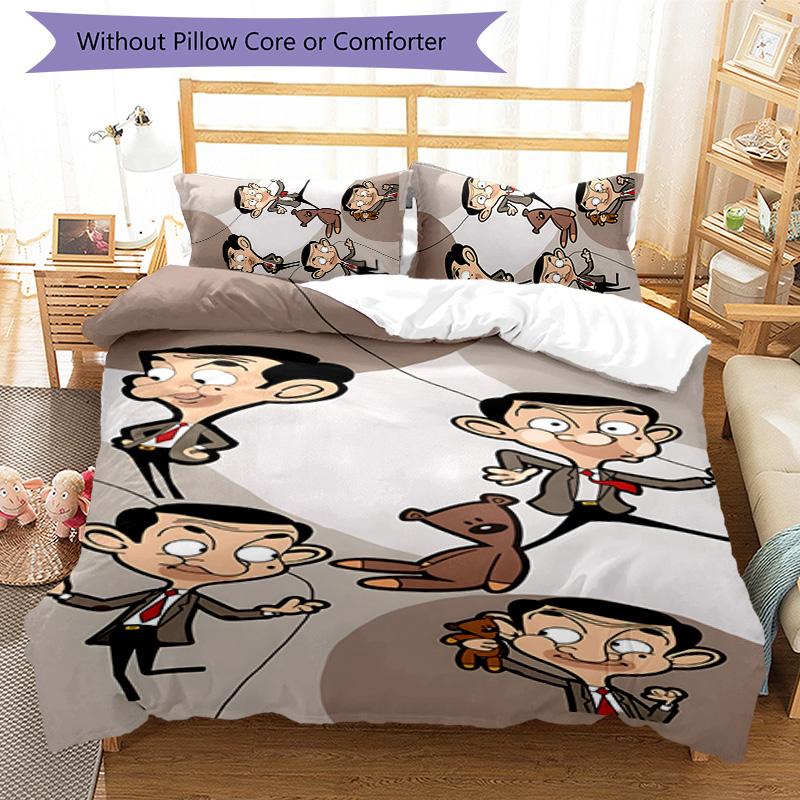 Mr Bean 3pcs Bedding Set Duvet Cover Closure Includes 1 Duvet Cover & 2 Pillowcases for All Seasons Bedroom Home Dorm Decor