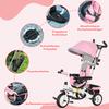 6 in 1 Kids Trike Push Bike w/ Push Handle, Canopy, 5-point Seat Belt, Storage, Footrest, Brake, for 1-5 Years, Pink